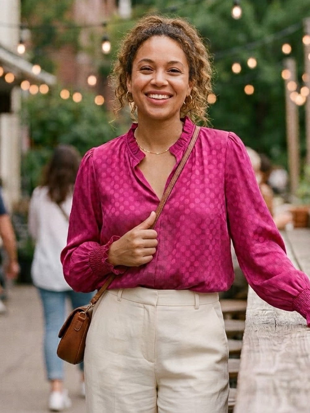 NY Collection Magenta Dot-Texture Blouse
